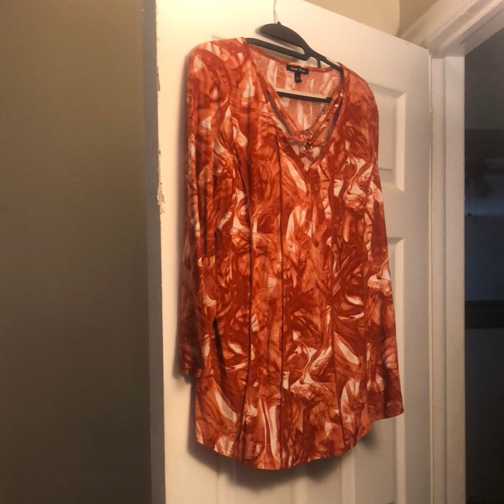 Sami & Jo 3/4 Sleeve Orange and White Tunic Blouse